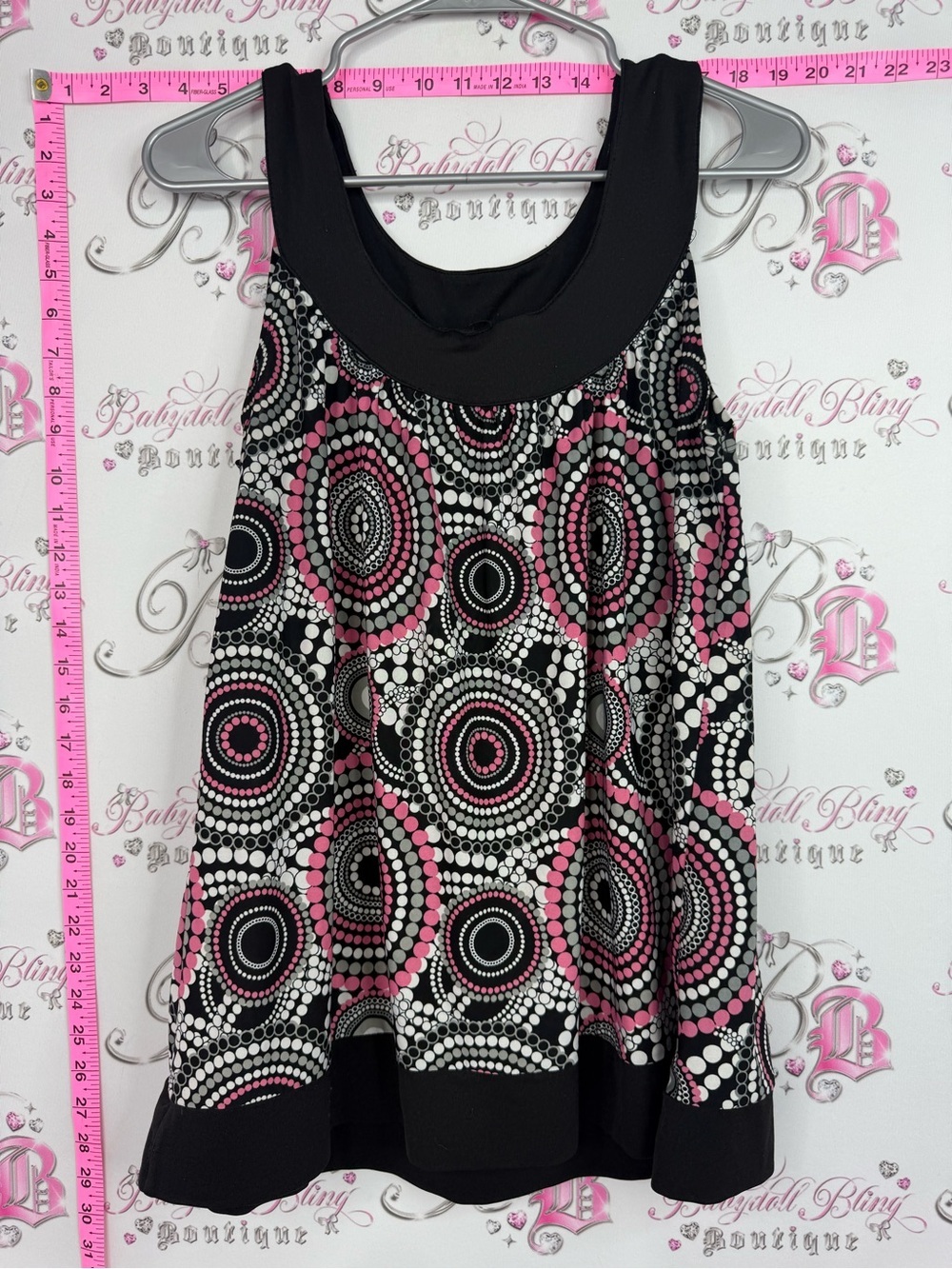 Beechers & brook tank Sleeveless Circle Dot Print Tunic in Black, Pink & White